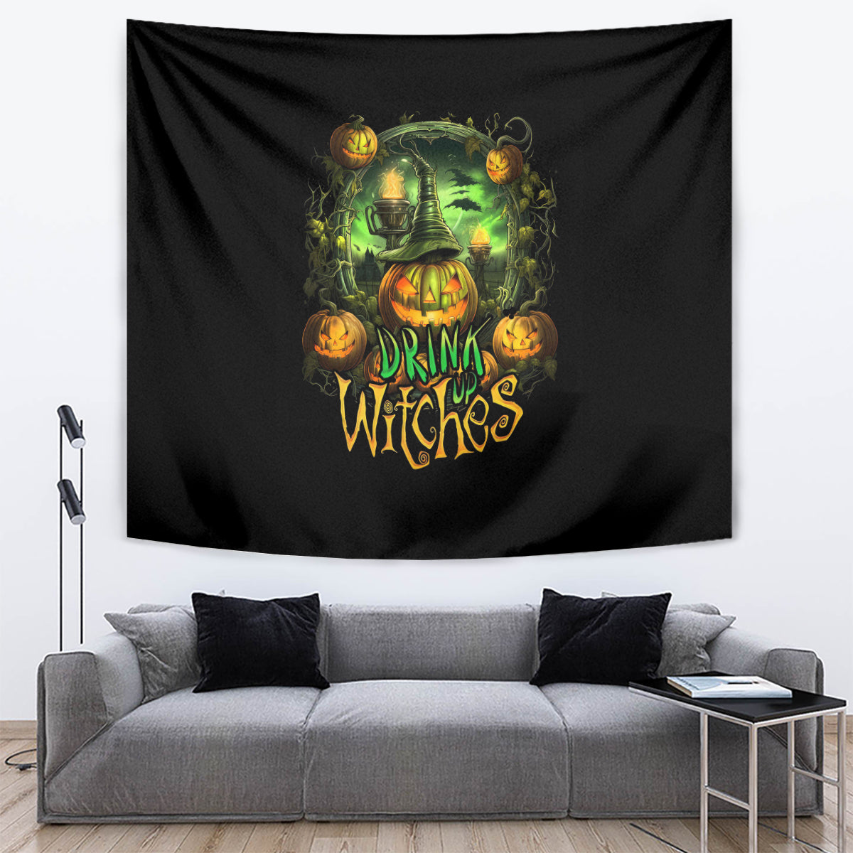 Pumpkin Skull Tapestry Drink Up Witches - Wonder Print Shop