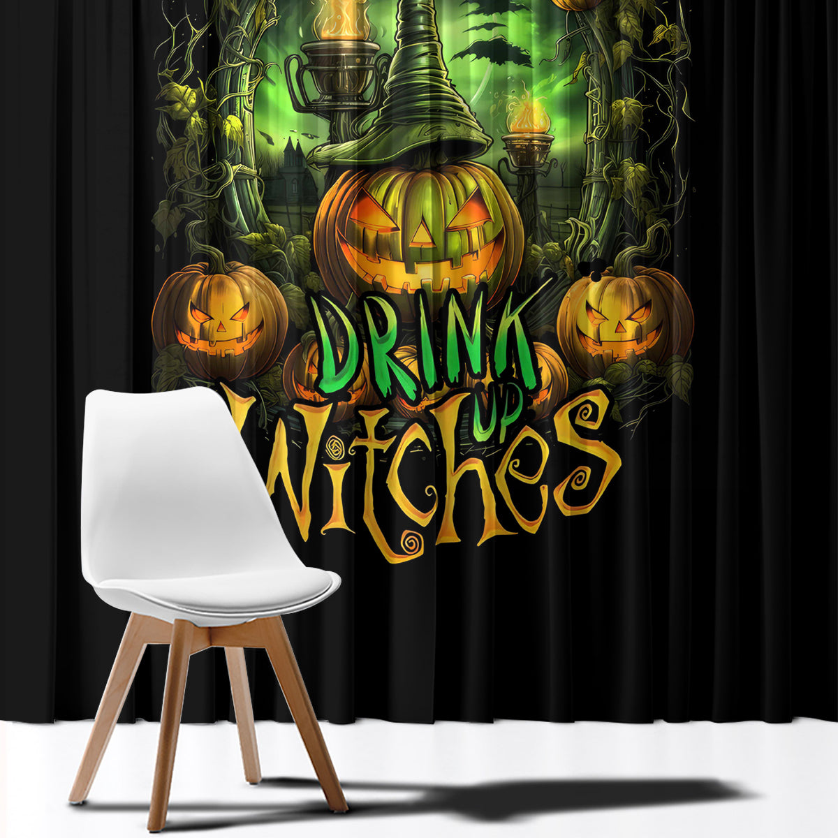 Pumpkin Skull Window Curtain Drink Up Witches - Wonder Print Shop