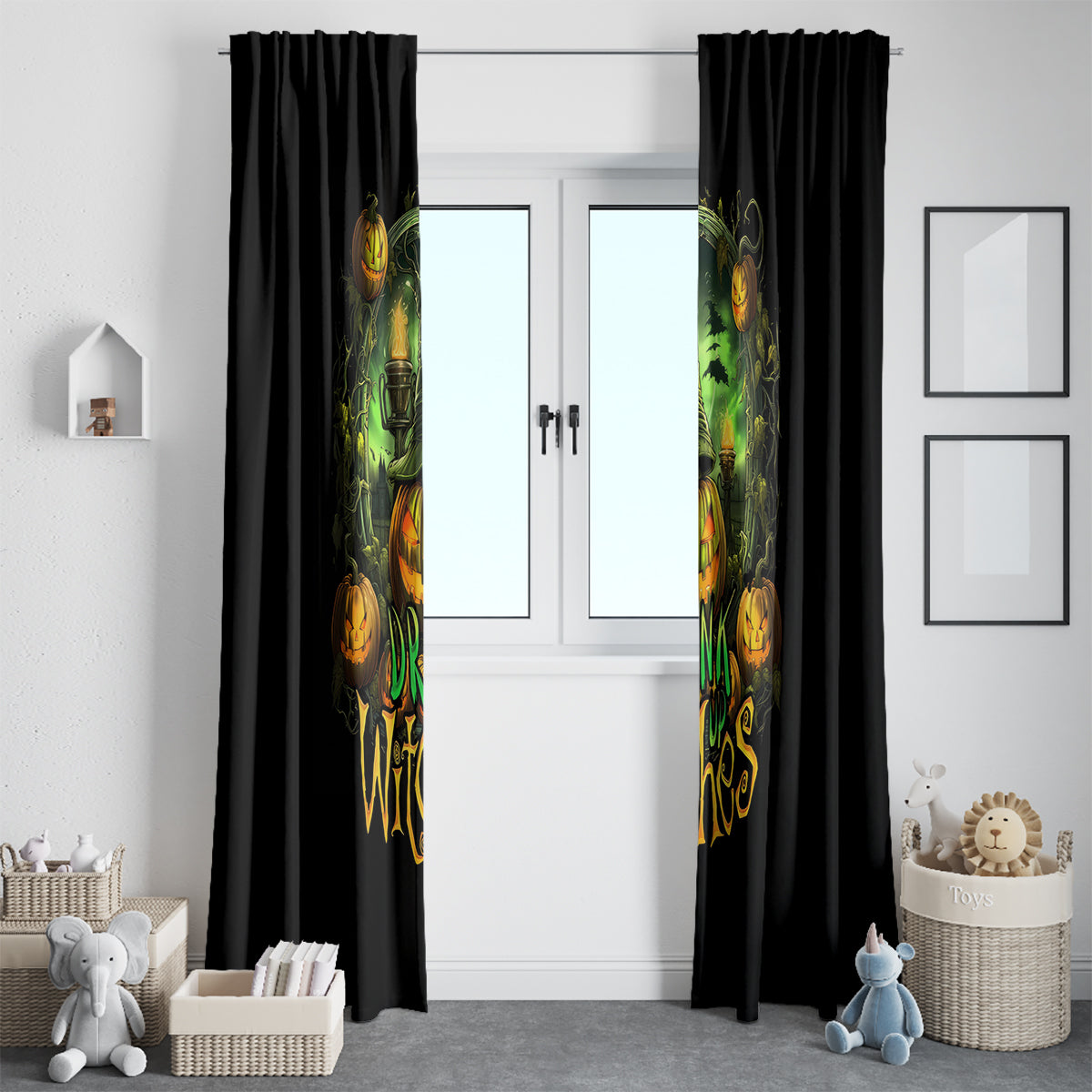 Pumpkin Skull Window Curtain Drink Up Witches - Wonder Print Shop