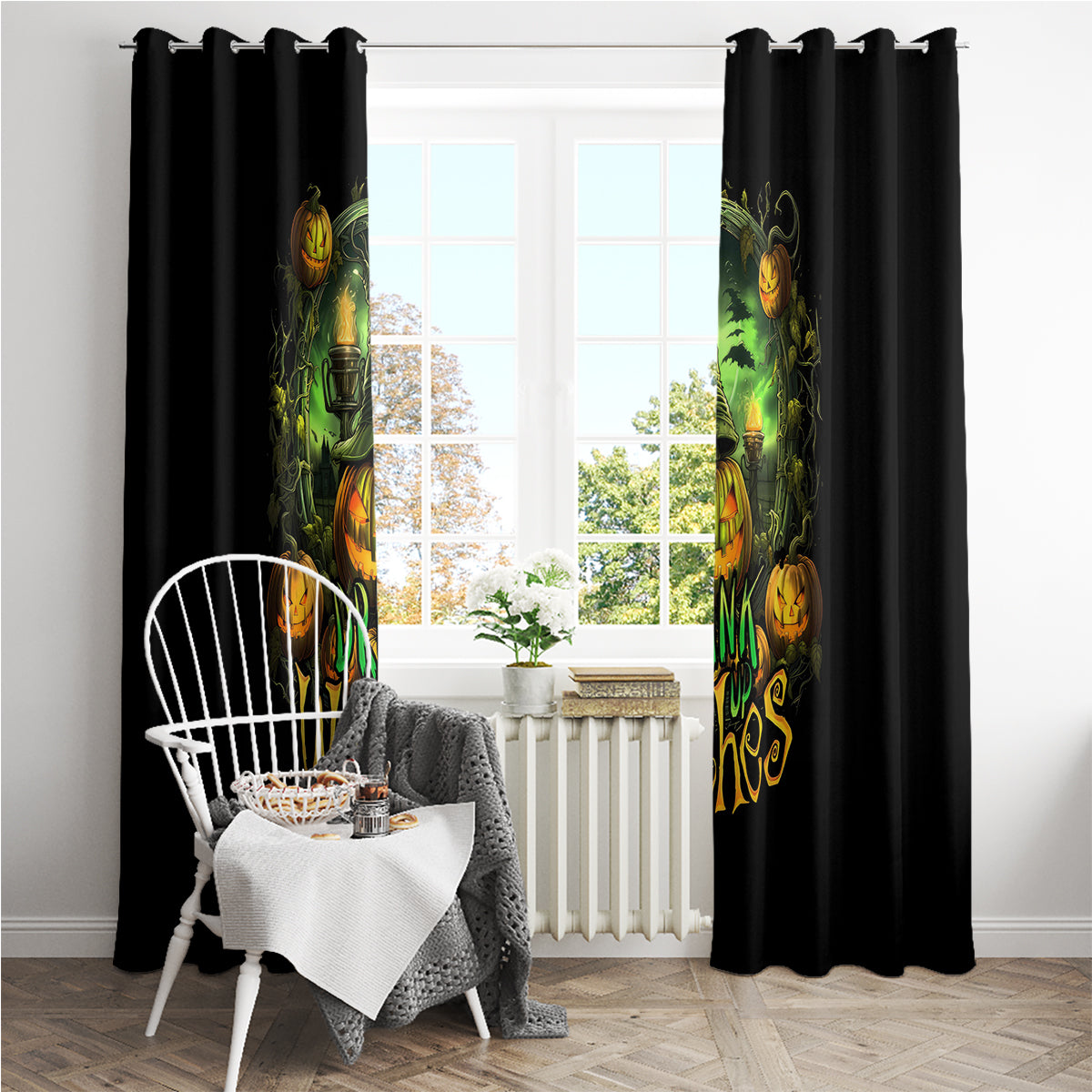 Pumpkin Skull Window Curtain Drink Up Witches - Wonder Print Shop