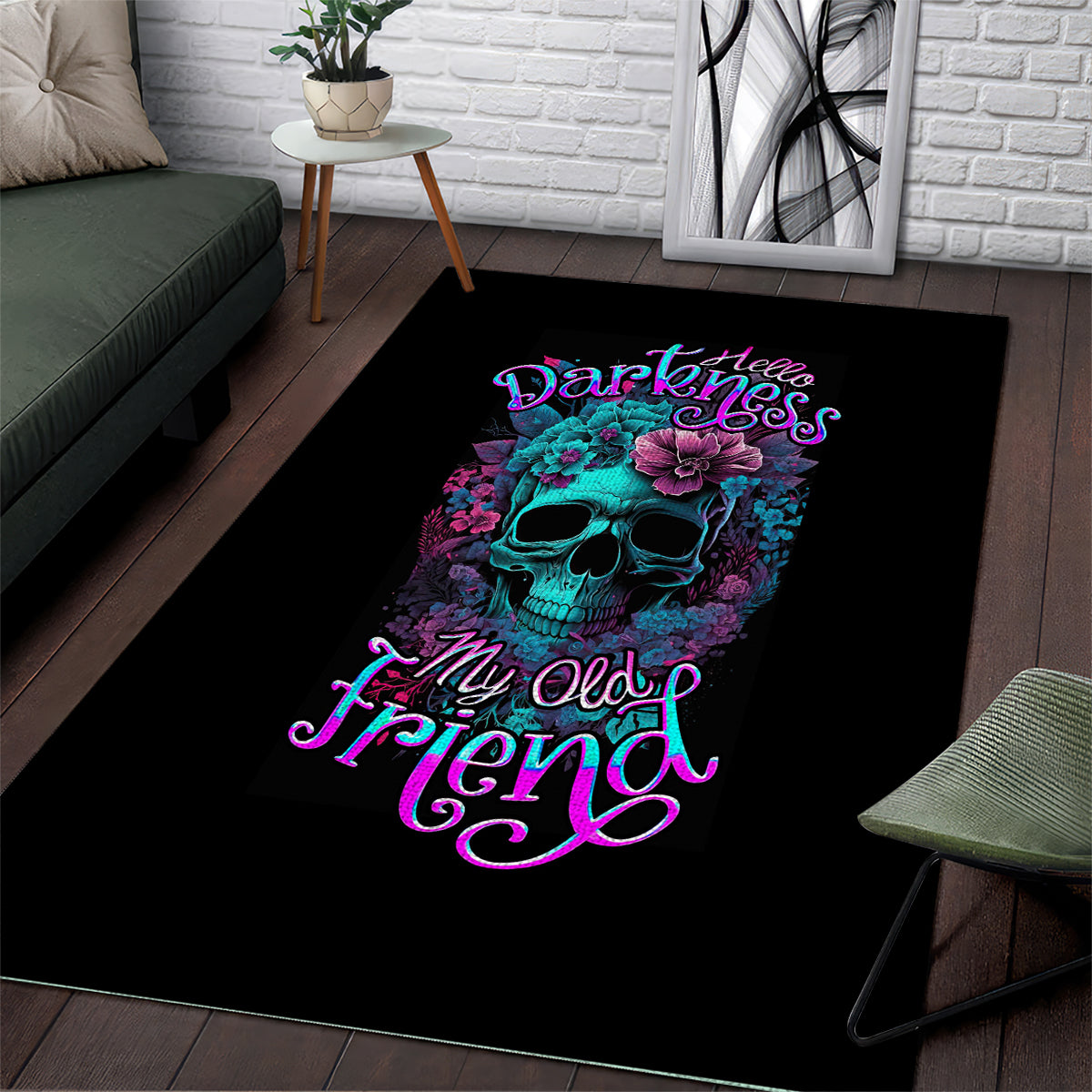 Flower Skull Area Rug Hello Darkness My Old Friend - Wonder Print Shop