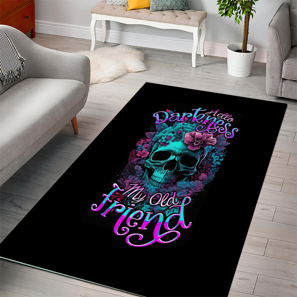 Flower Skull Area Rug Hello Darkness My Old Friend - Wonder Print Shop