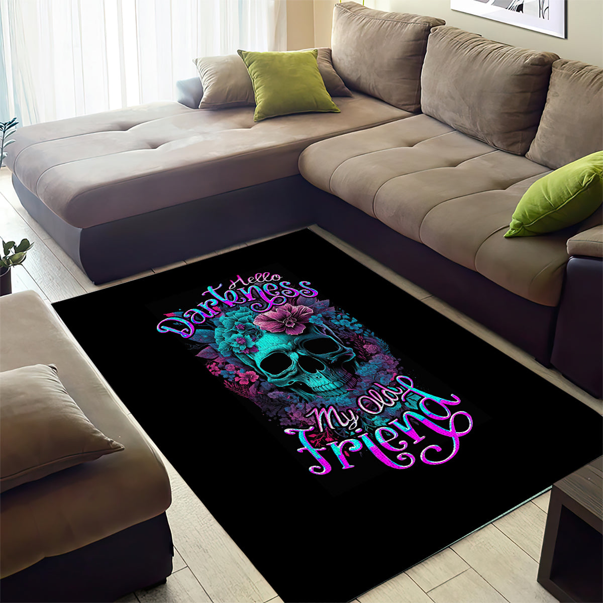 Flower Skull Area Rug Hello Darkness My Old Friend - Wonder Print Shop