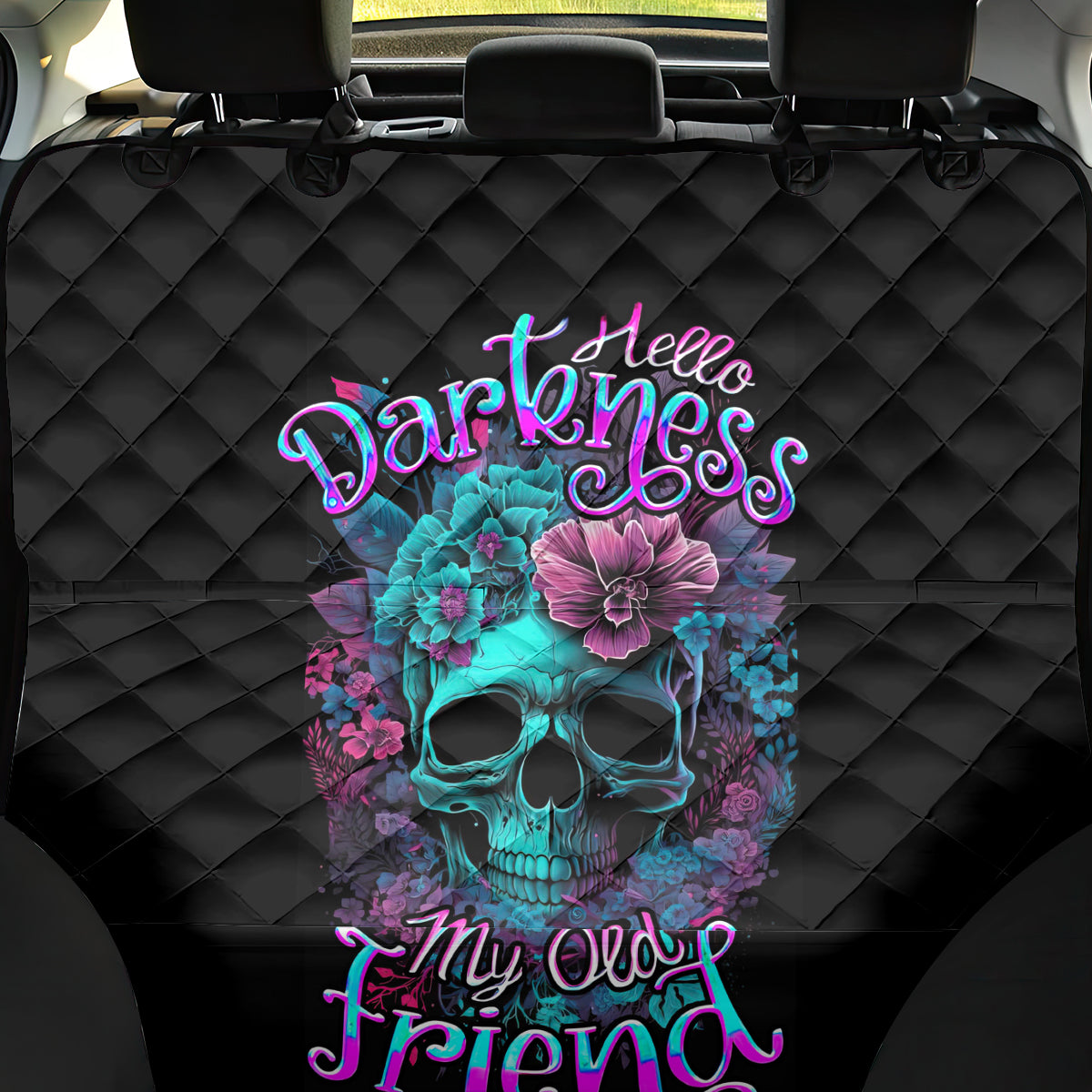 Flower Skull Back Car Seat Cover Hello Darkness My Old Friend - Wonder Print Shop