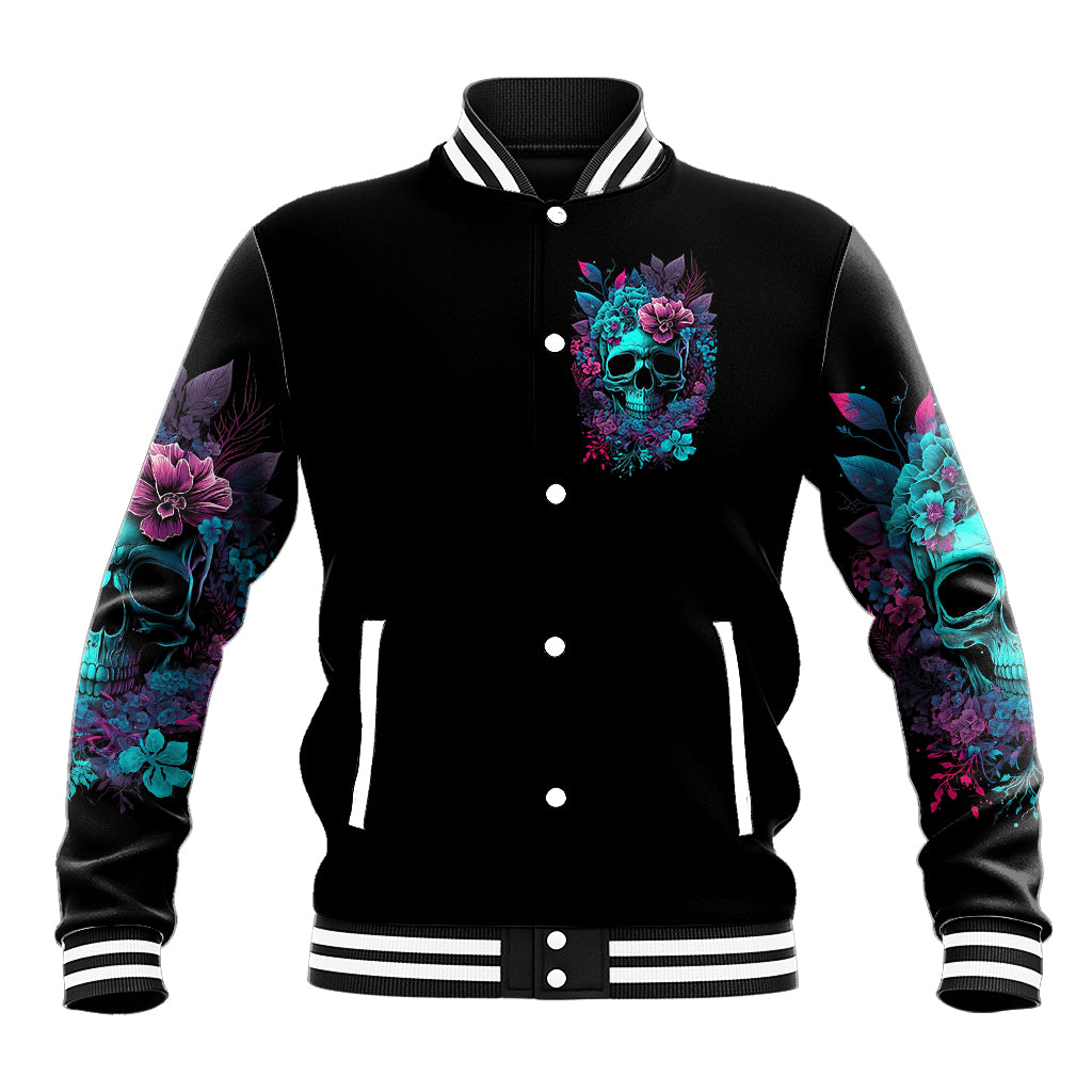 Flower Skull Baseball Jacket Hello Darkness My Old Friend - Wonder Print Shop