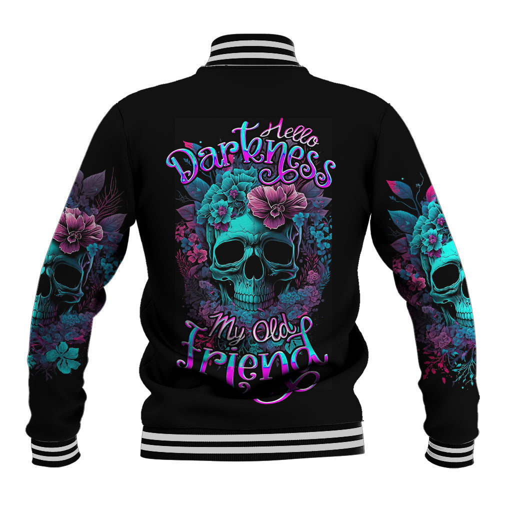 Flower Skull Baseball Jacket Hello Darkness My Old Friend - Wonder Print Shop