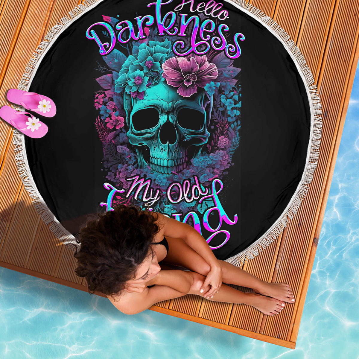 Flower Skull Beach Blanket Hello Darkness My Old Friend - Wonder Print Shop
