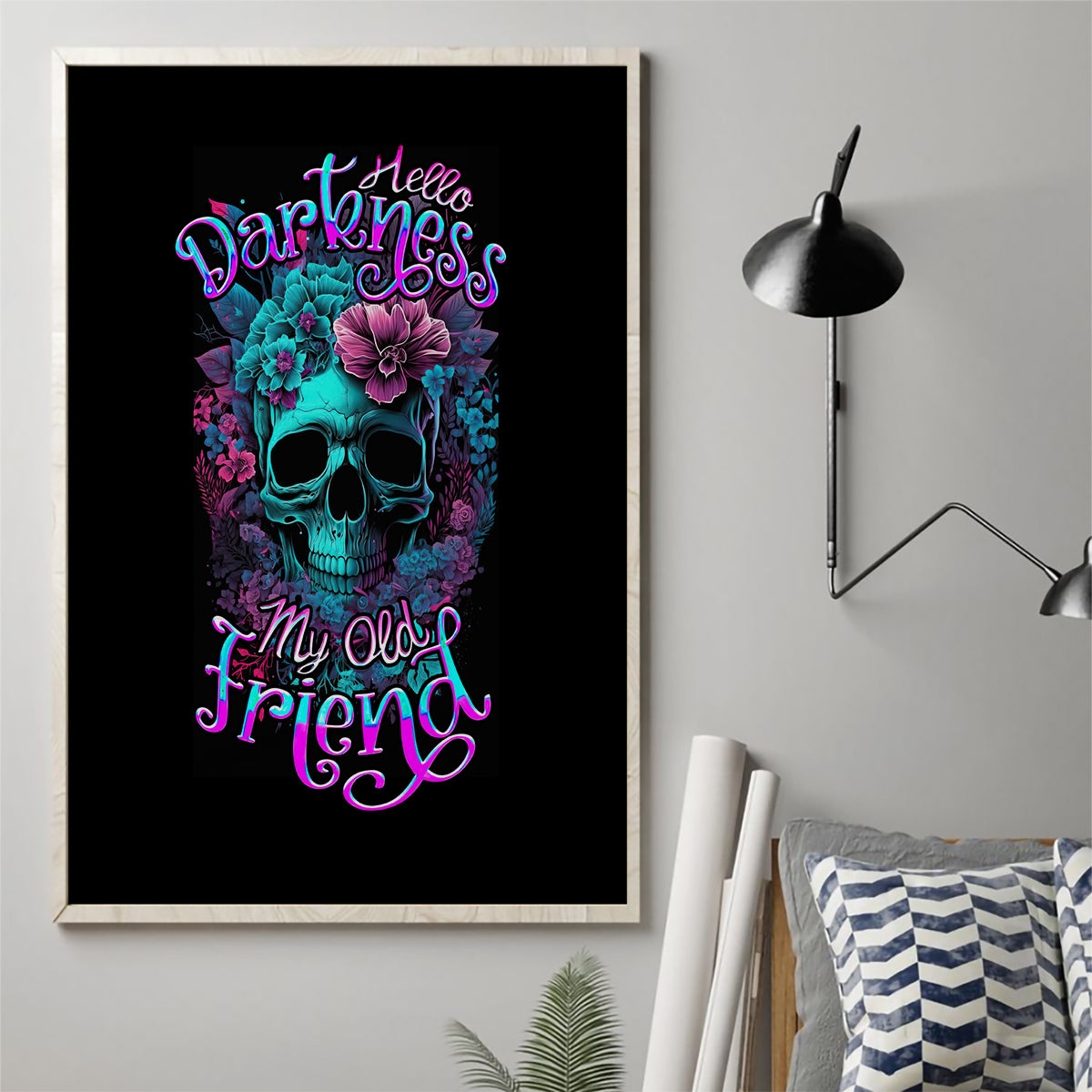 Flower Skull Canvas Wall Art Hello Darkness My Old Friend - Wonder Print Shop