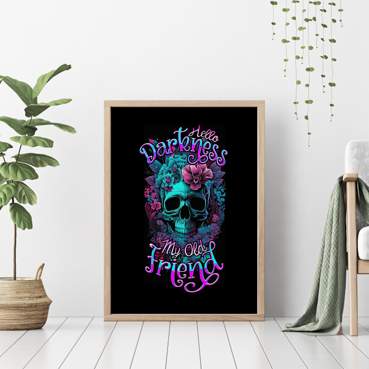 Flower Skull Canvas Wall Art Hello Darkness My Old Friend - Wonder Print Shop
