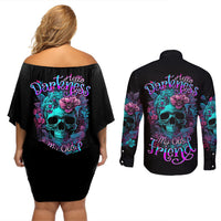 Flower Skull Couples Matching Off Shoulder Short Dress and Long Sleeve Button Shirts Hello Darkness My Old Friend - Wonder Print Shop