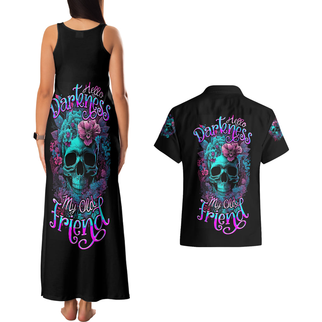 Flower Skull Couples Matching Tank Maxi Dress and Hawaiian Shirt Hello Darkness My Old Friend - Wonder Print Shop