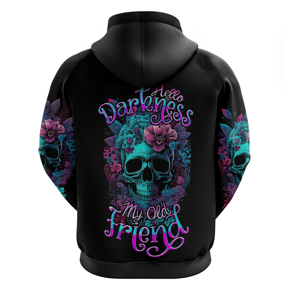 Flower Skull Hoodie Hello Darkness My Old Friend - Wonder Print Shop