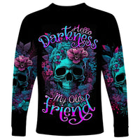 Flower Skull Long Sleeve Shirt Hello Darkness My Old Friend - Wonder Print Shop