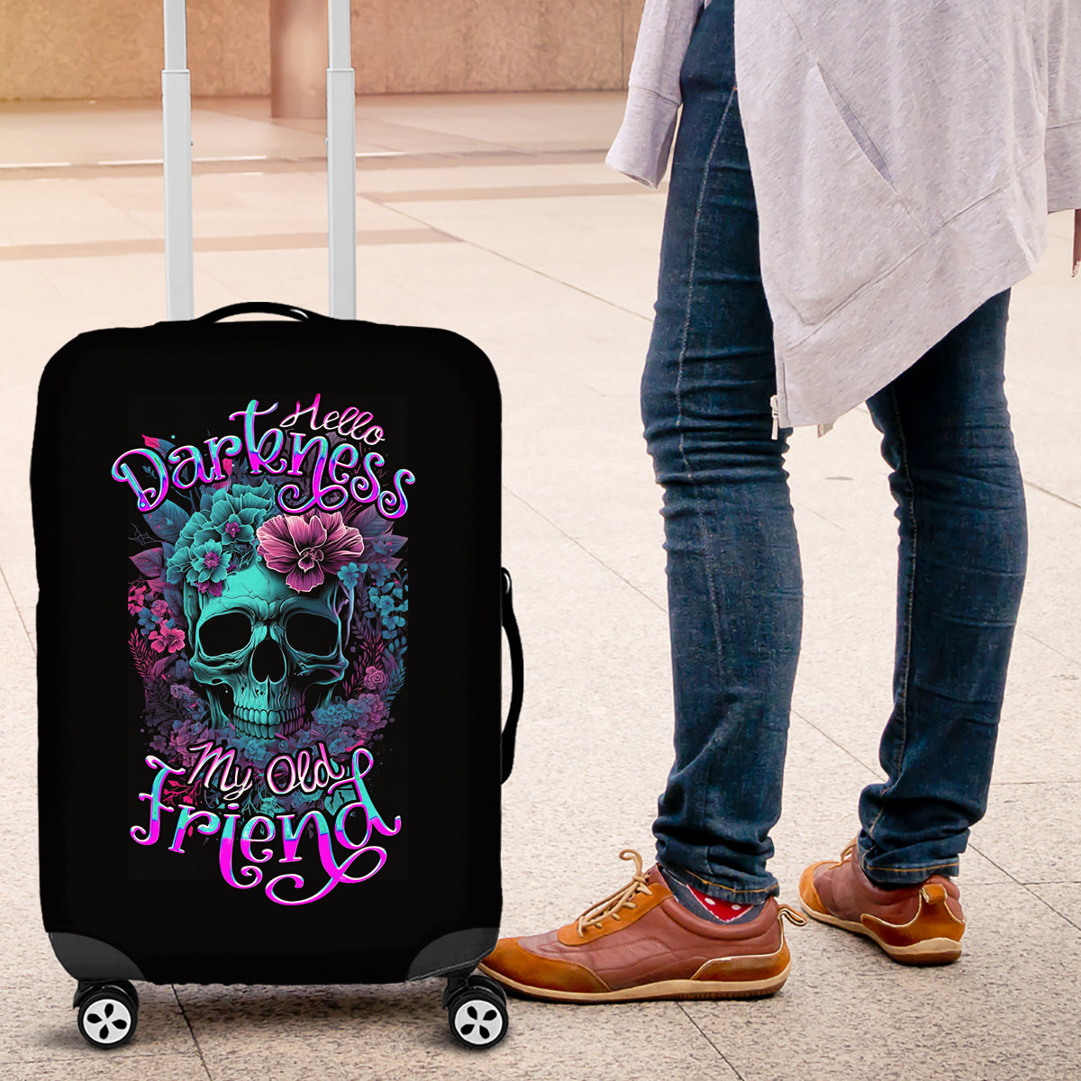 Flower Skull Luggage Cover Hello Darkness My Old Friend - Wonder Print Shop