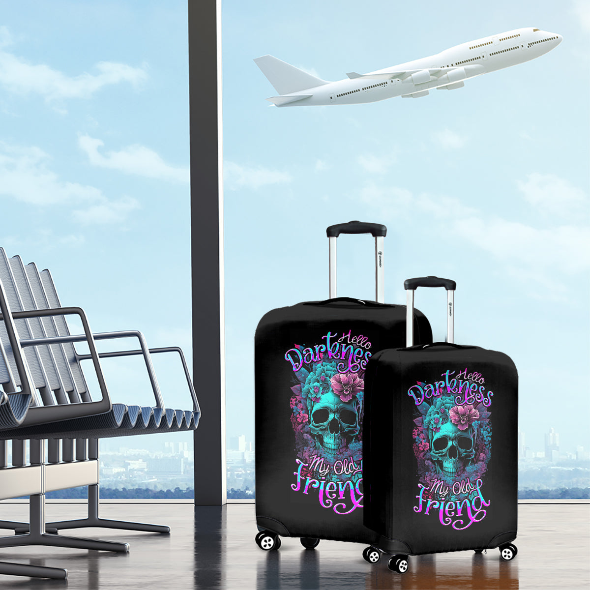 Flower Skull Luggage Cover Hello Darkness My Old Friend - Wonder Print Shop