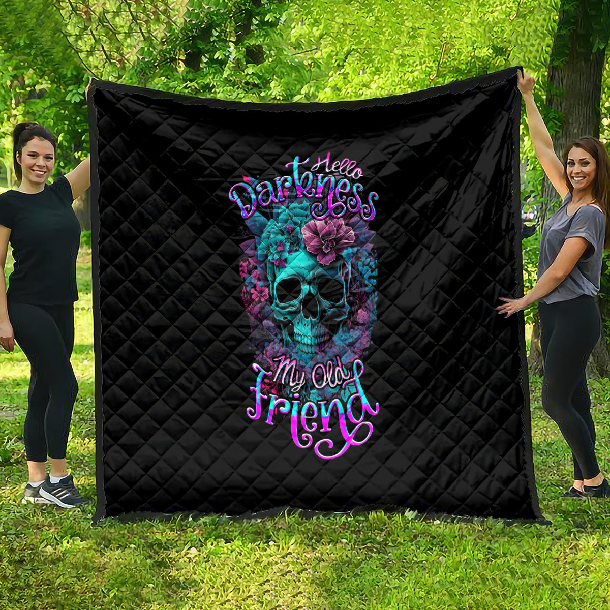 Flower Skull Quilt Hello Darkness My Old Friend - Wonder Print Shop
