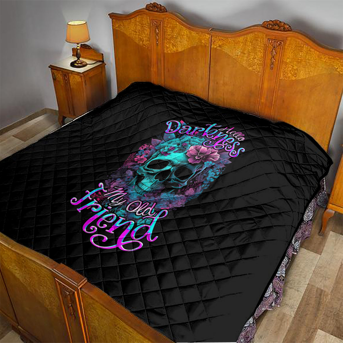Flower Skull Quilt Hello Darkness My Old Friend - Wonder Print Shop