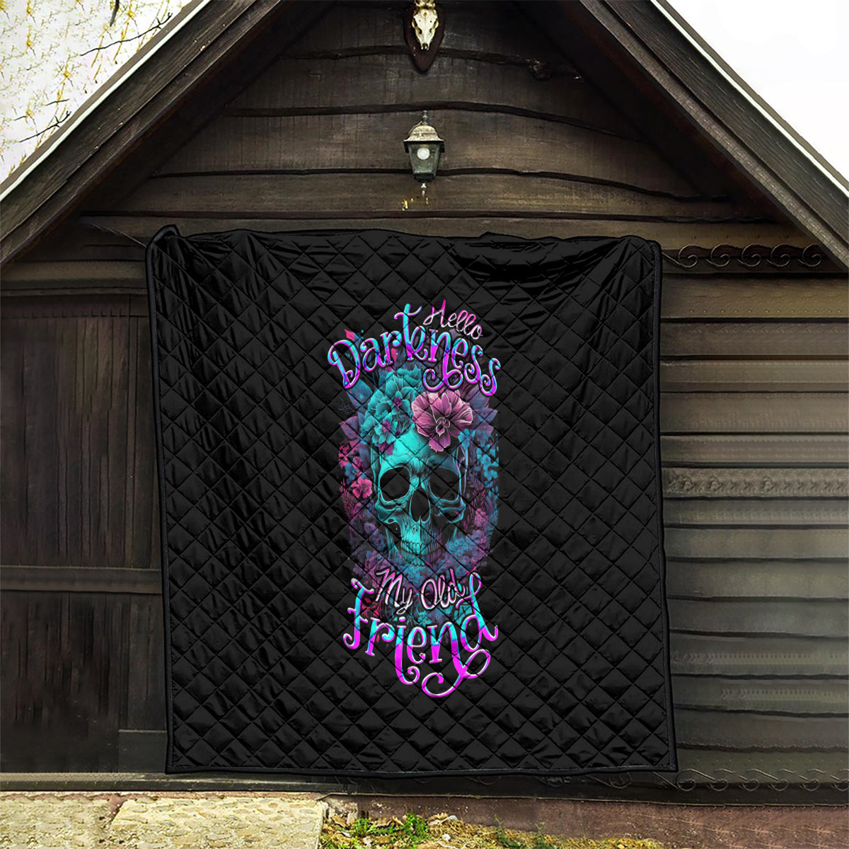 Flower Skull Quilt Hello Darkness My Old Friend - Wonder Print Shop