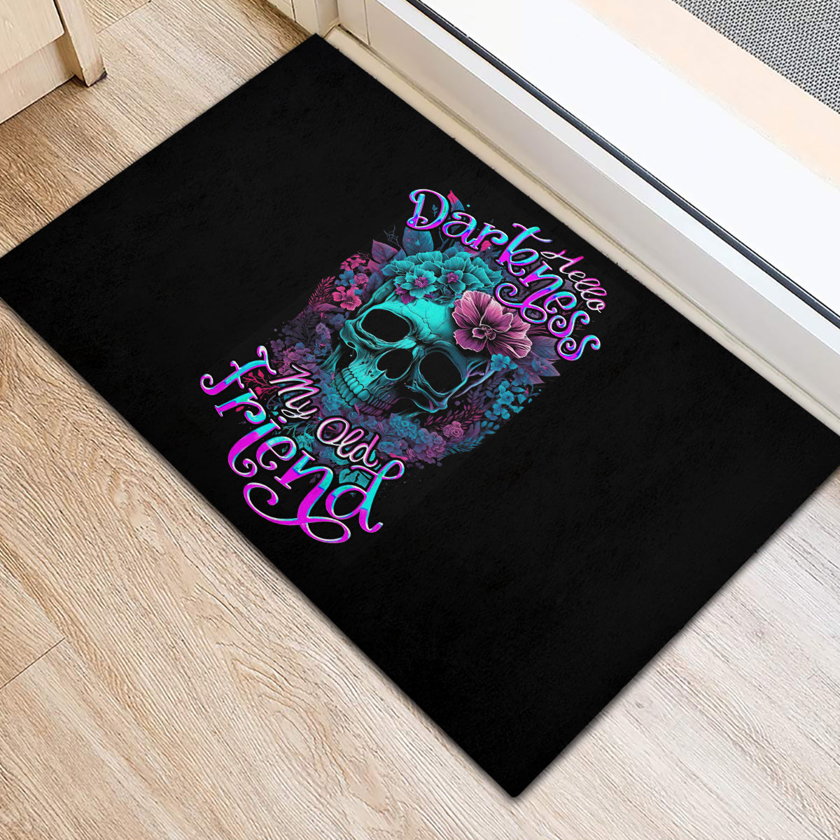 Flower Skull Rubber Doormat Hello Darkness My Old Friend - Wonder Print Shop