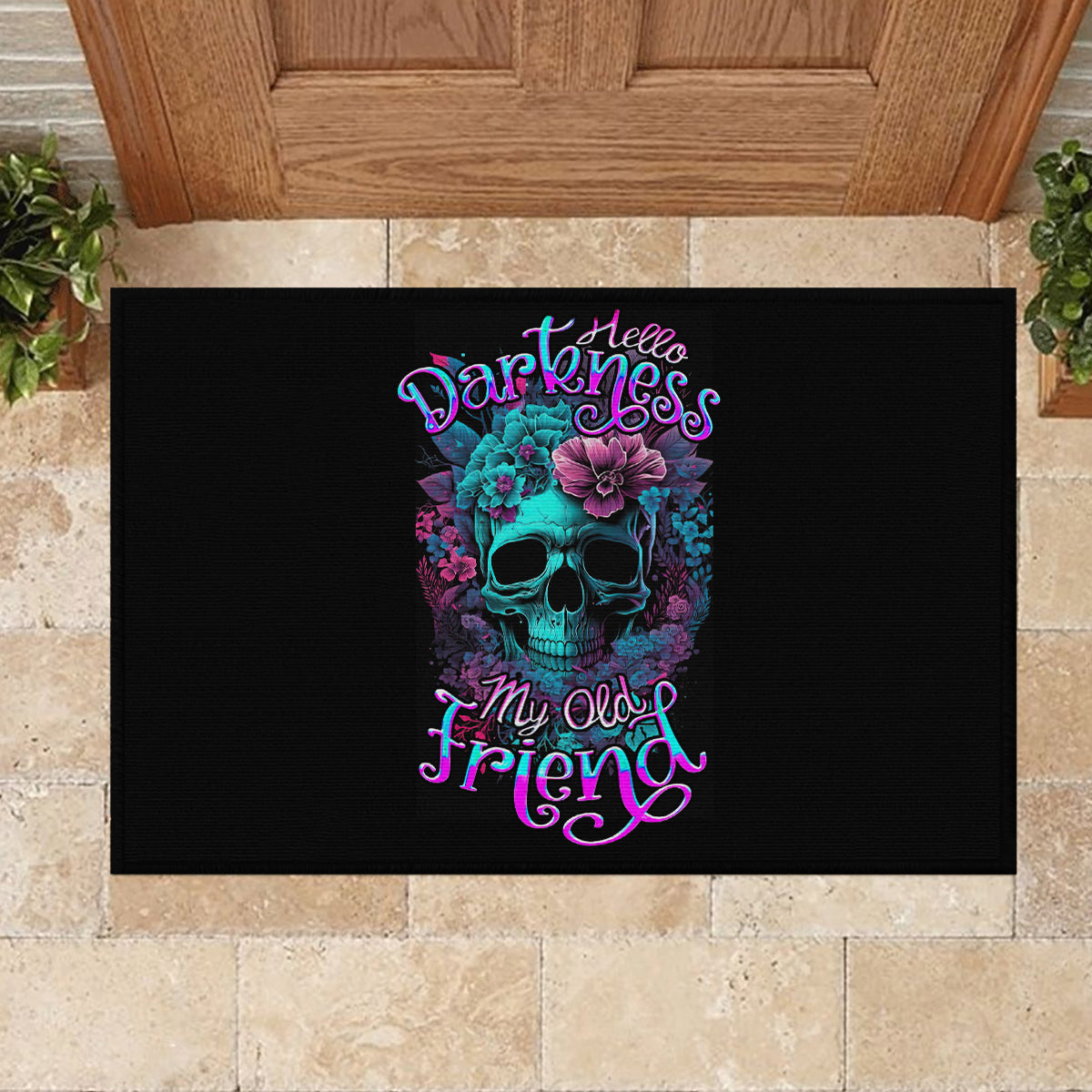 Flower Skull Rubber Doormat Hello Darkness My Old Friend - Wonder Print Shop