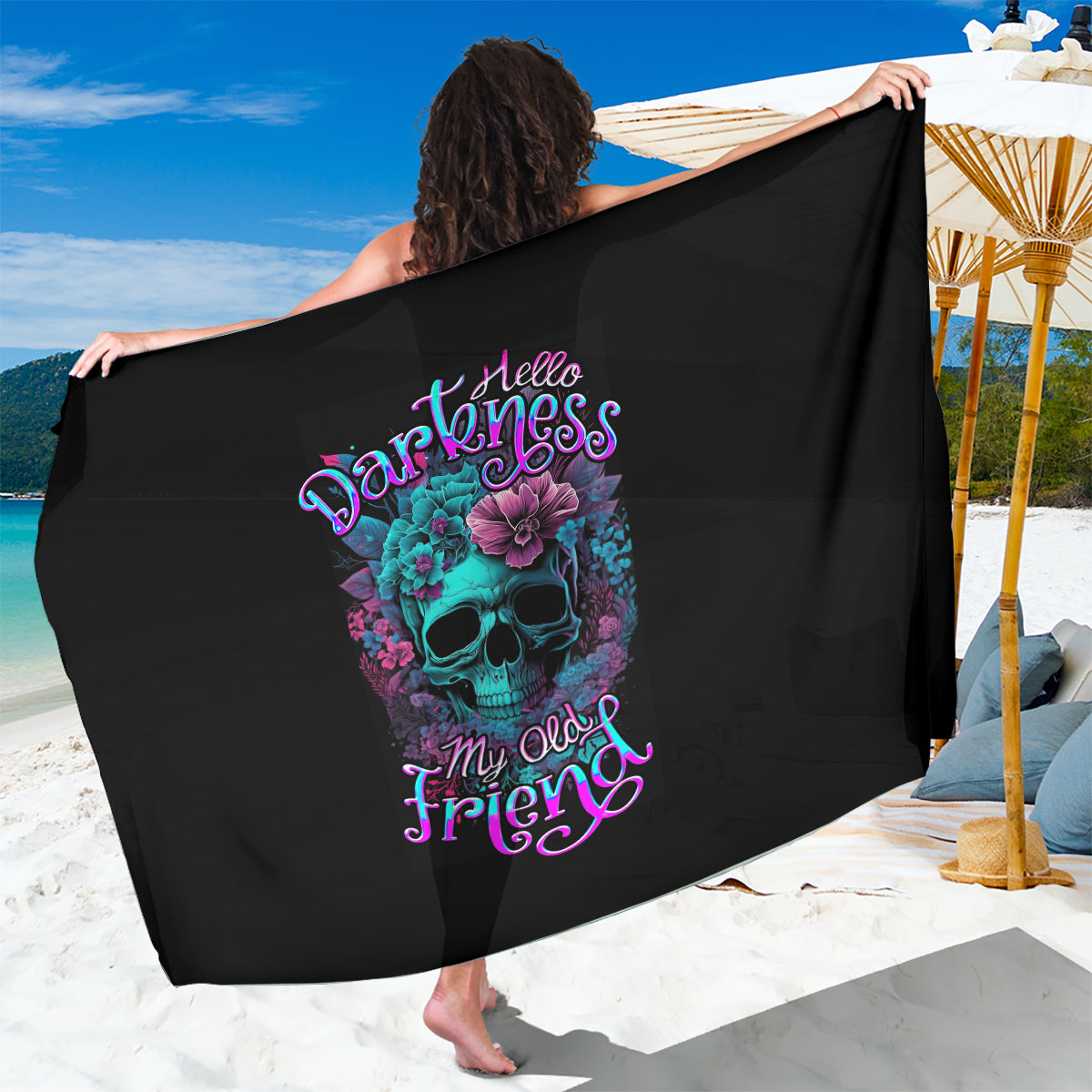 Flower Skull Sarong Hello Darkness My Old Friend - Wonder Print Shop