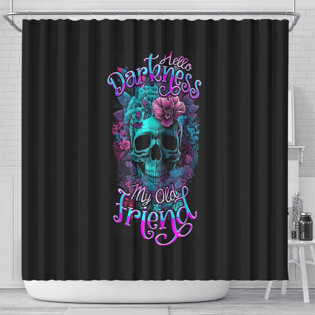 flower-skull-shower-curtain-hello-darkness-my-old-friend