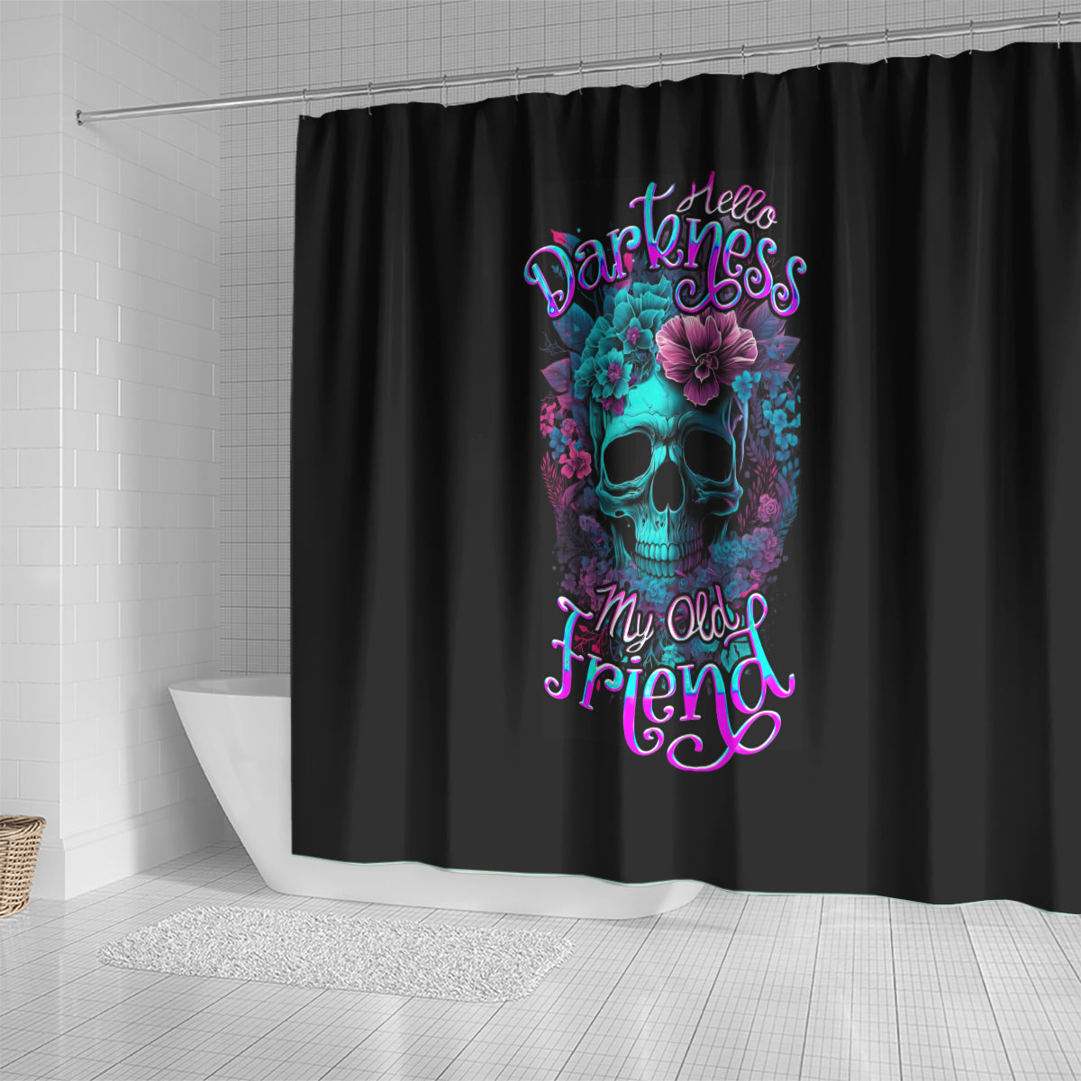 flower-skull-shower-curtain-hello-darkness-my-old-friend