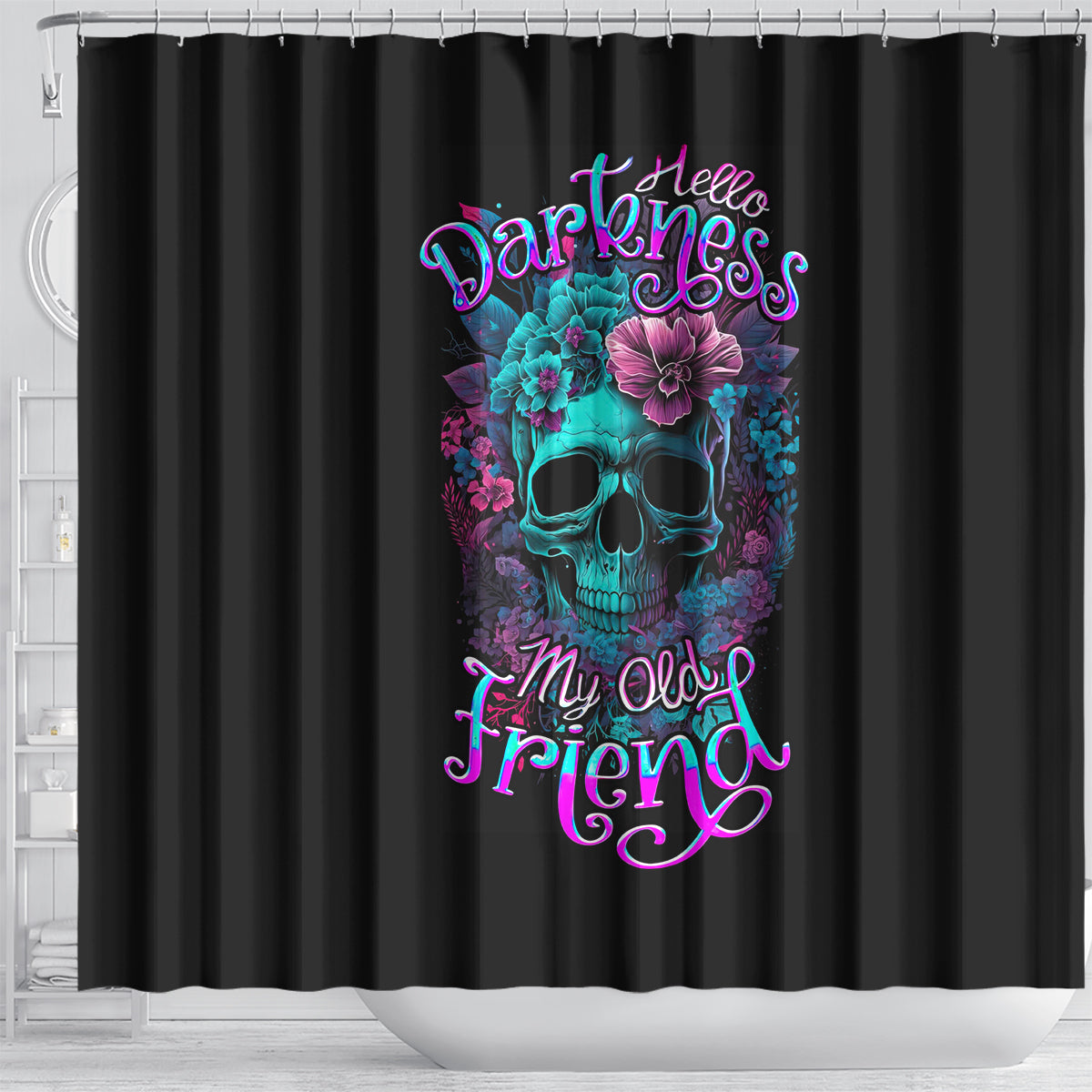 flower-skull-shower-curtain-hello-darkness-my-old-friend