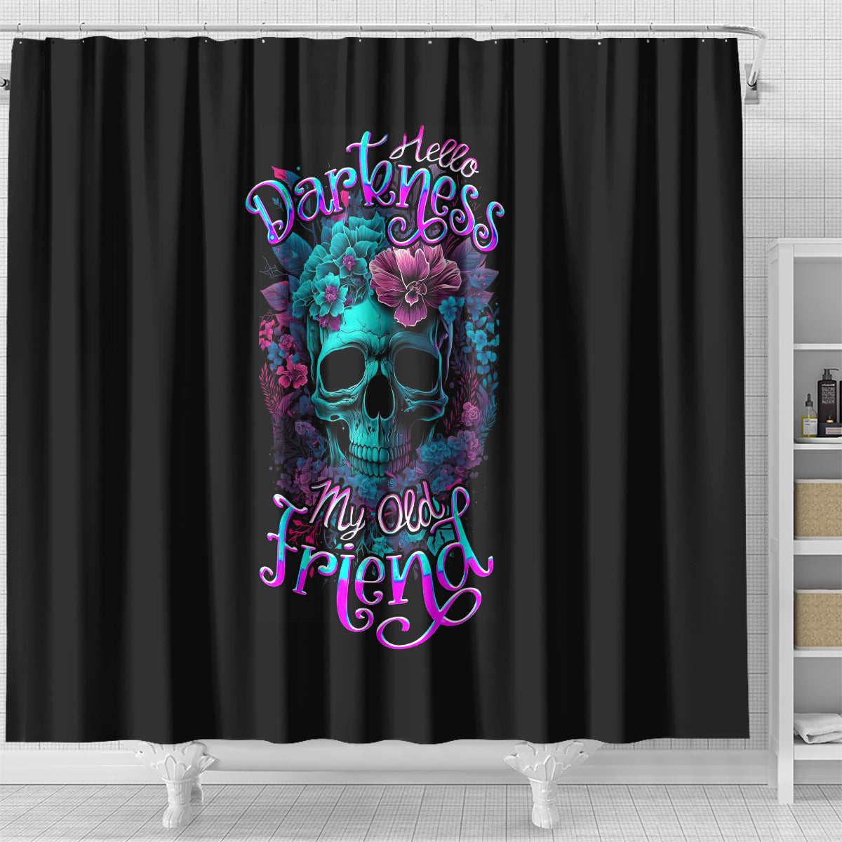 flower-skull-shower-curtain-hello-darkness-my-old-friend