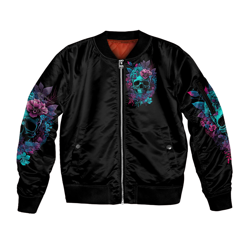 Flower Skull Sleeve Zip Bomber Jacket Hello Darkness My Old Friend - Wonder Print Shop