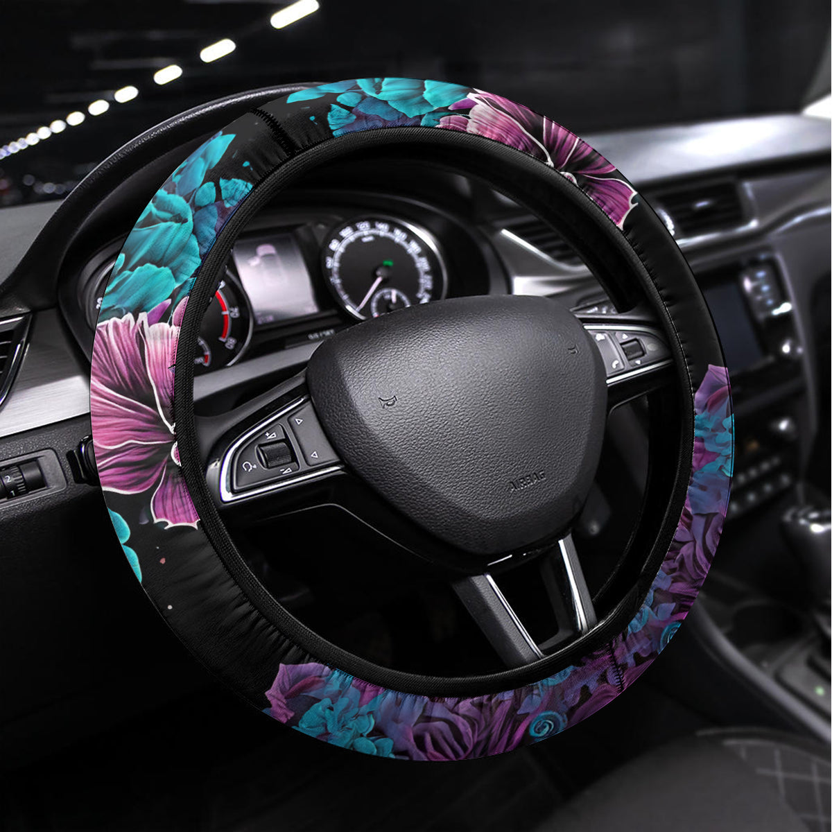Flower Skull Steering Wheel Cover Hello Darkness My Old Friend - Wonder Print Shop
