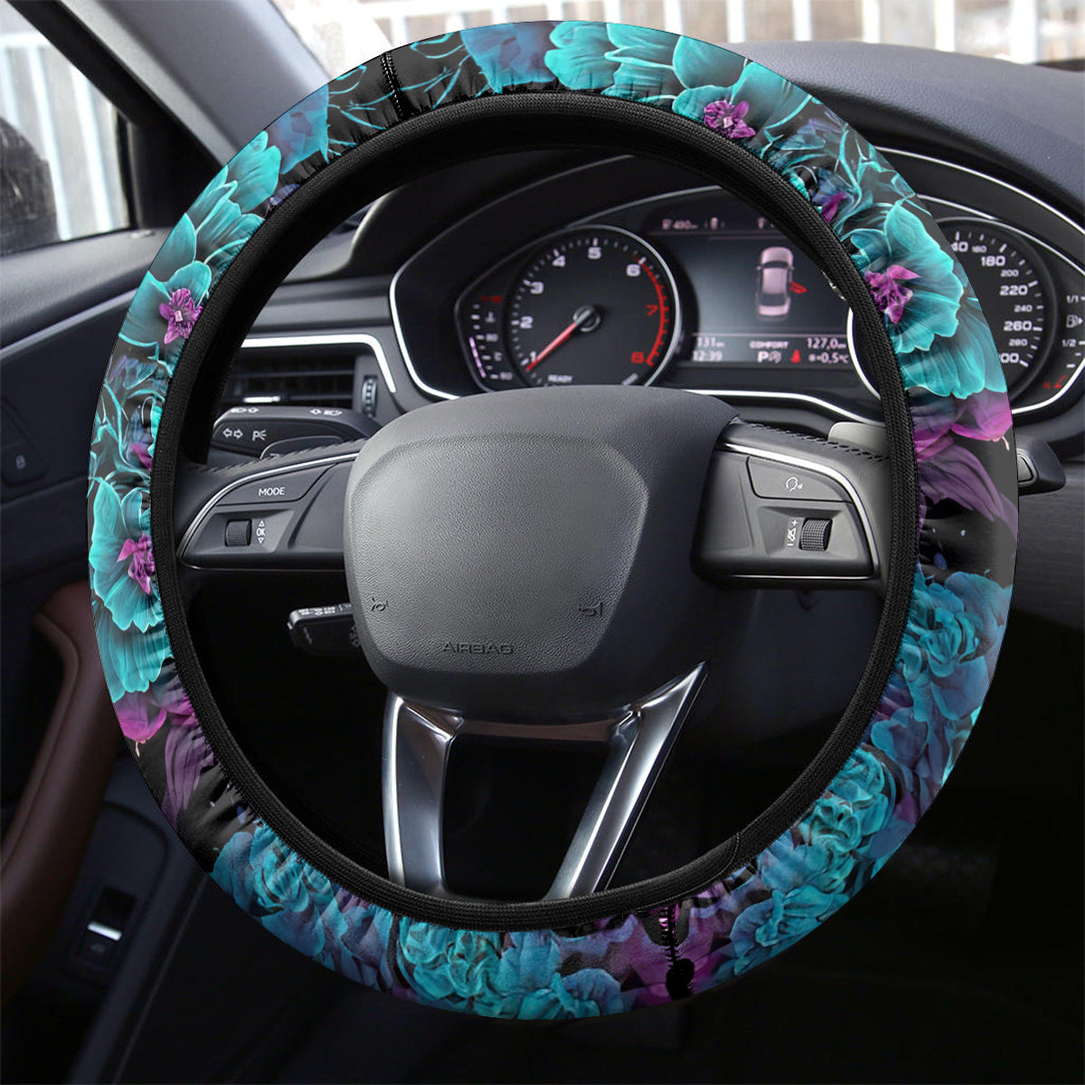 Flower Skull Steering Wheel Cover Hello Darkness My Old Friend - Wonder Print Shop