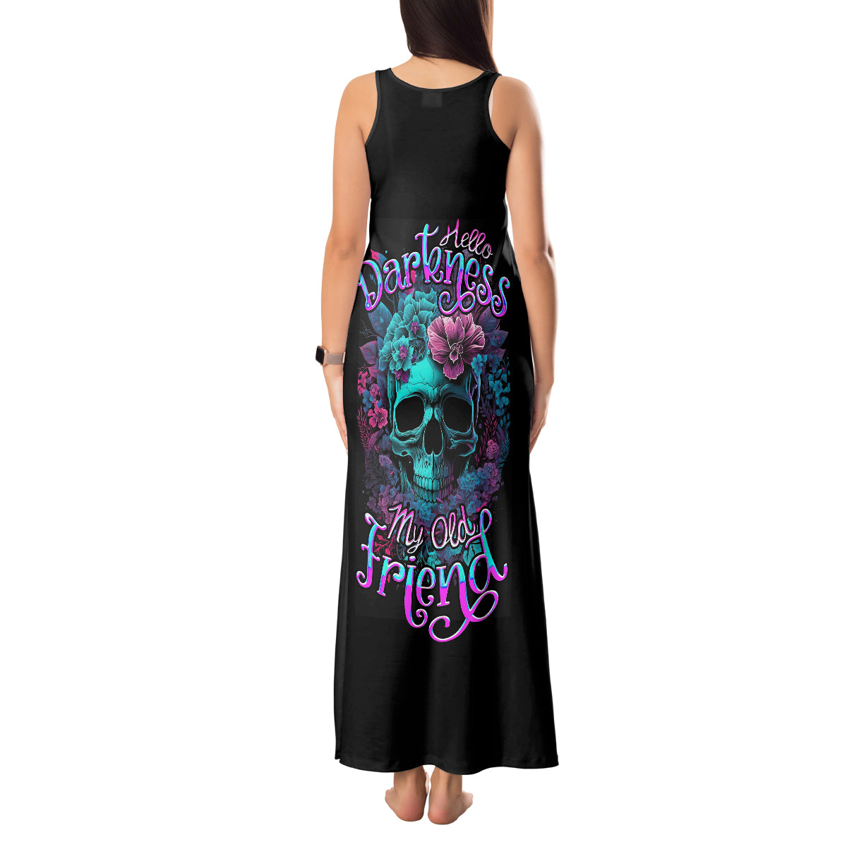 Flower Skull Tank Maxi Dress Hello Darkness My Old Friend - Wonder Print Shop