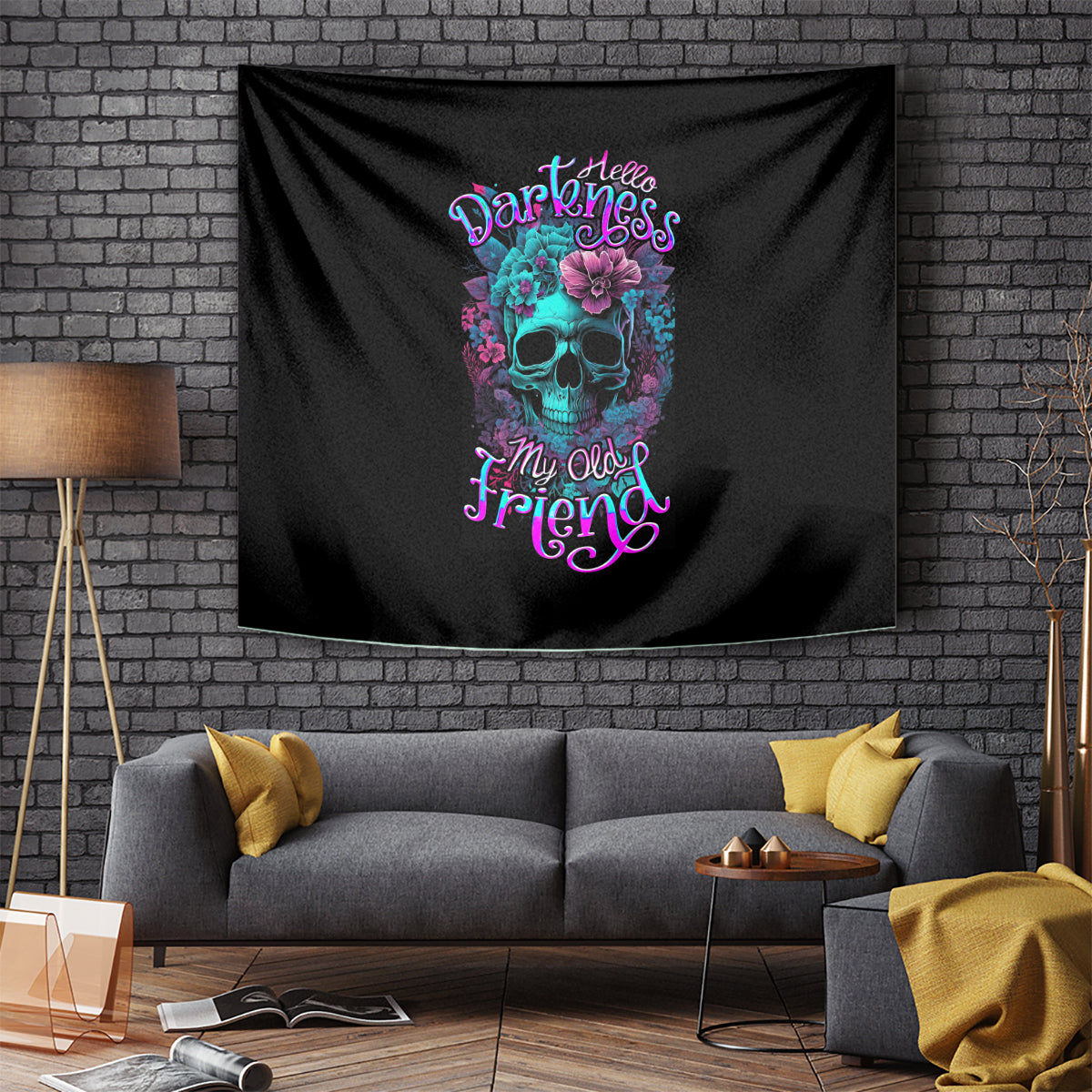 Flower Skull Tapestry Hello Darkness My Old Friend - Wonder Print Shop