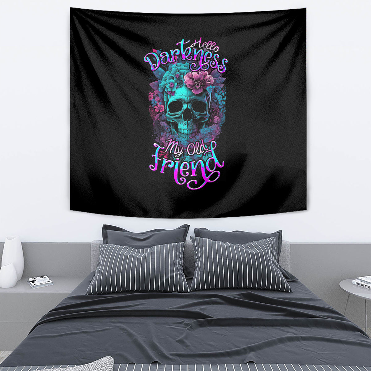 Flower Skull Tapestry Hello Darkness My Old Friend - Wonder Print Shop