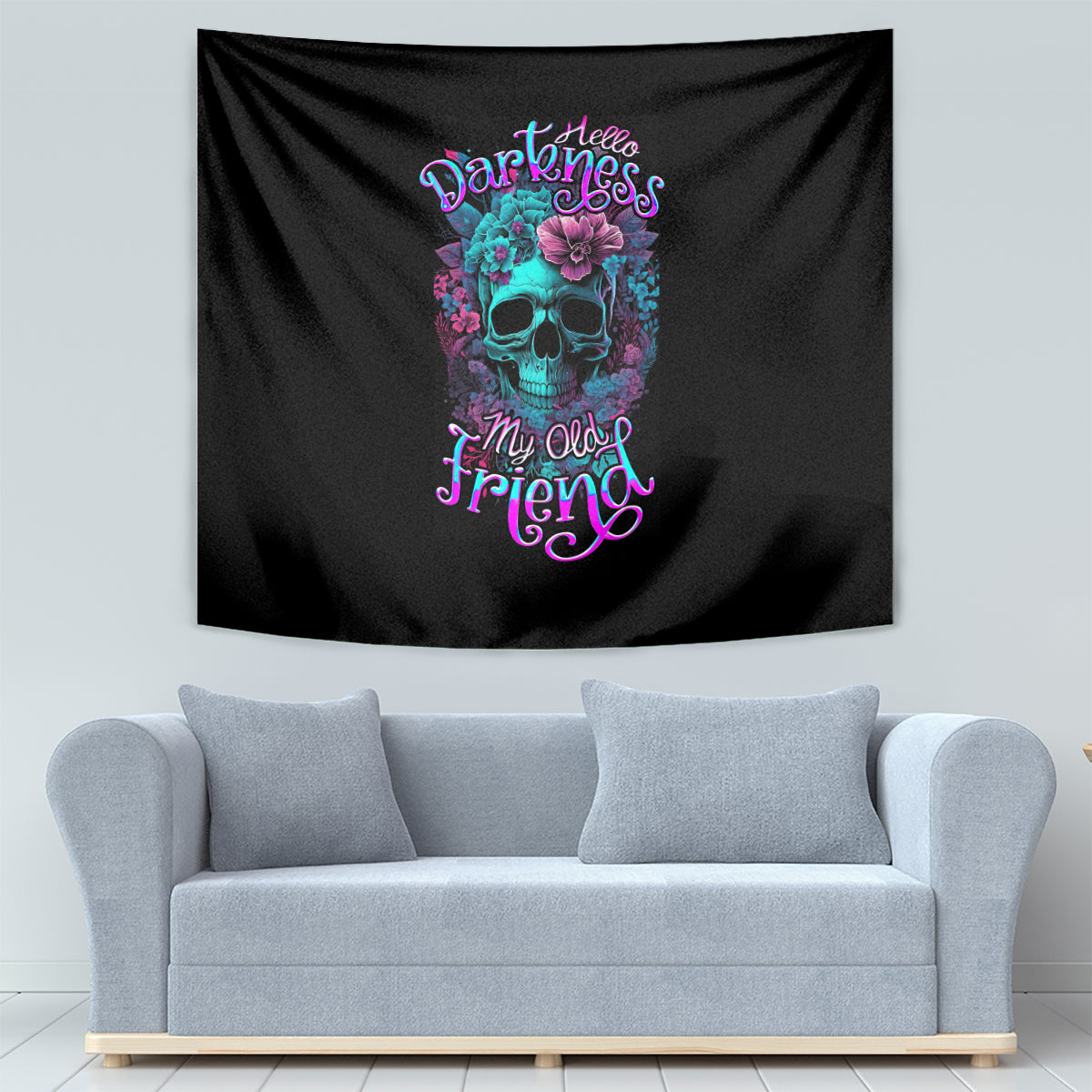 Flower Skull Tapestry Hello Darkness My Old Friend - Wonder Print Shop