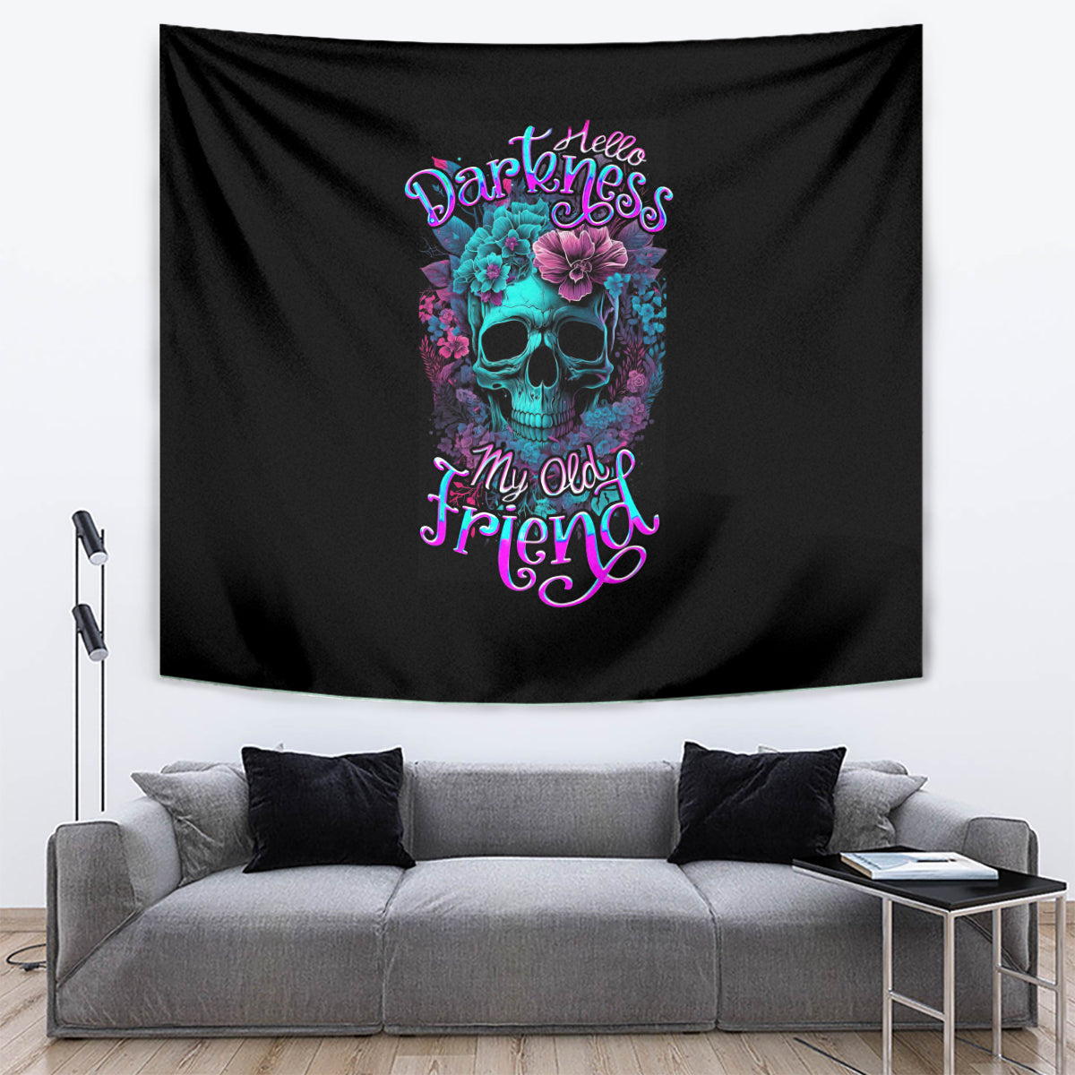 Flower Skull Tapestry Hello Darkness My Old Friend - Wonder Print Shop