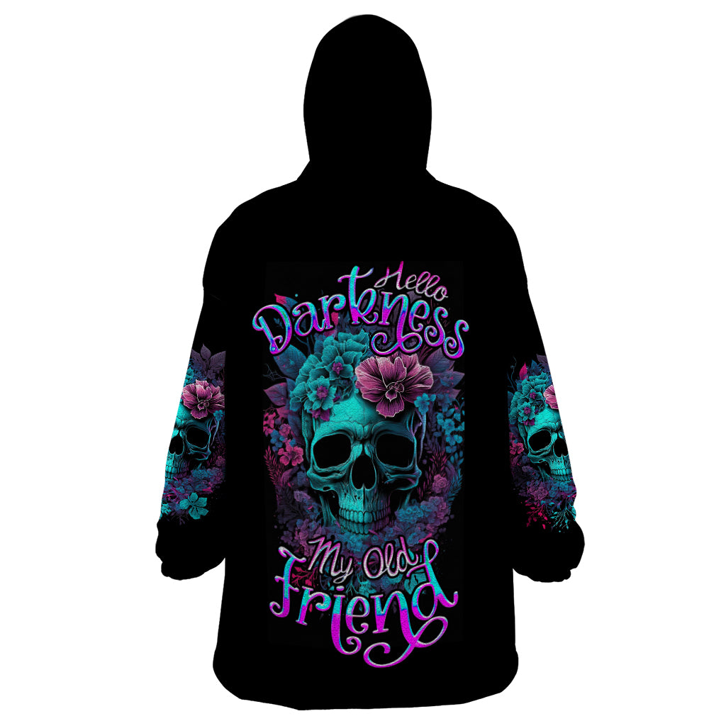 Flower Skull Wearable Blanket Hoodie Hello Darkness My Old Friend - Wonder Print Shop