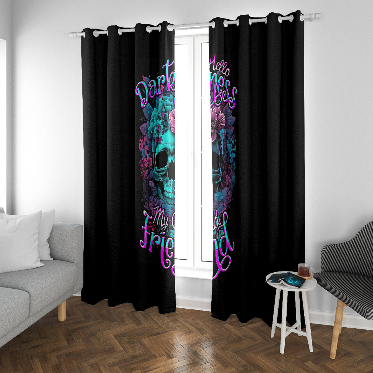 Flower Skull Window Curtain Hello Darkness My Old Friend - Wonder Print Shop