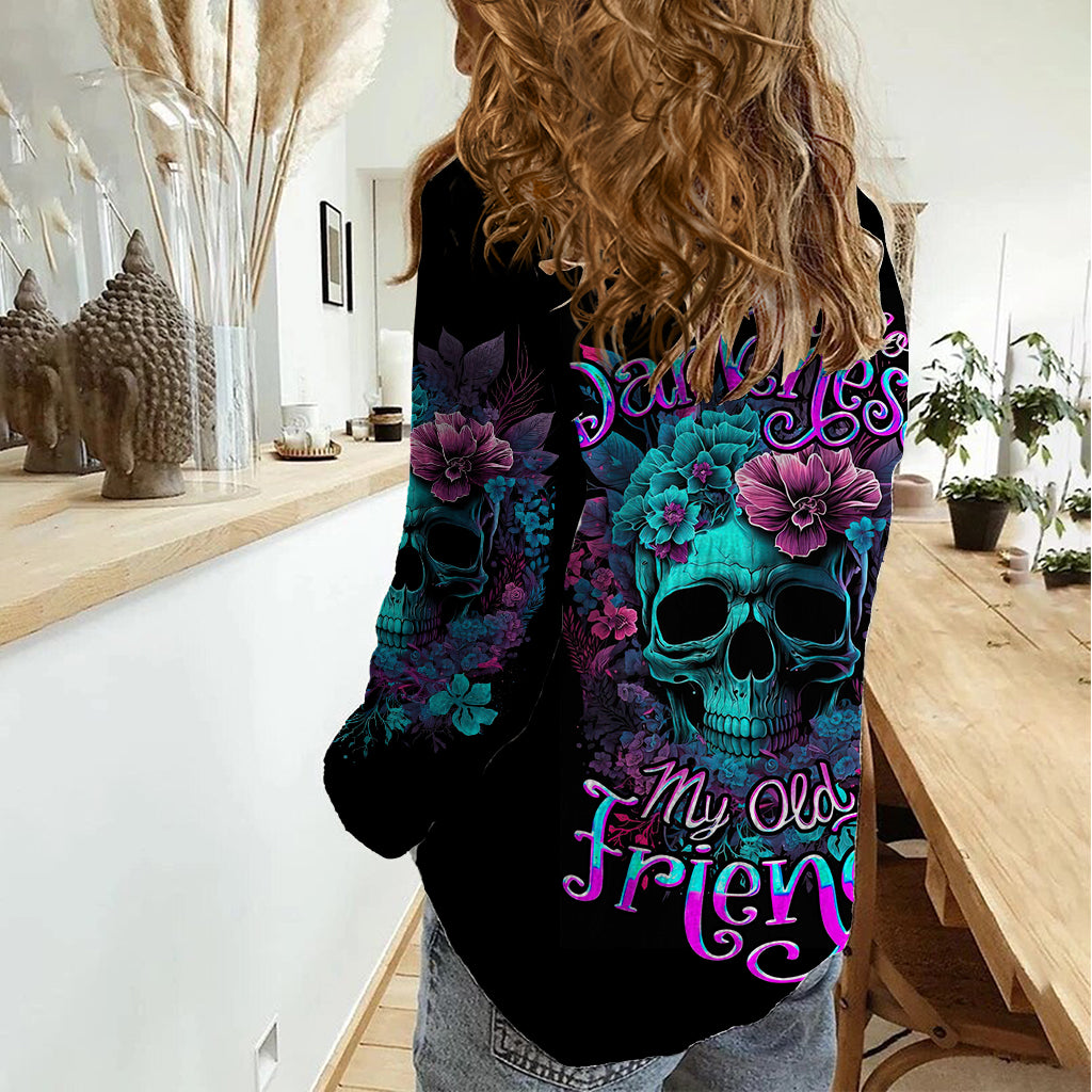 Flower Skull Women Casual Shirt Hello Darkness My Old Friend - Wonder Print Shop