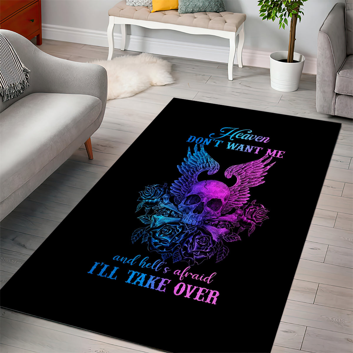 Wings Skull Area Rug Heaven Don't Want Me Hell Afraid I Take Over - Wonder Print Shop