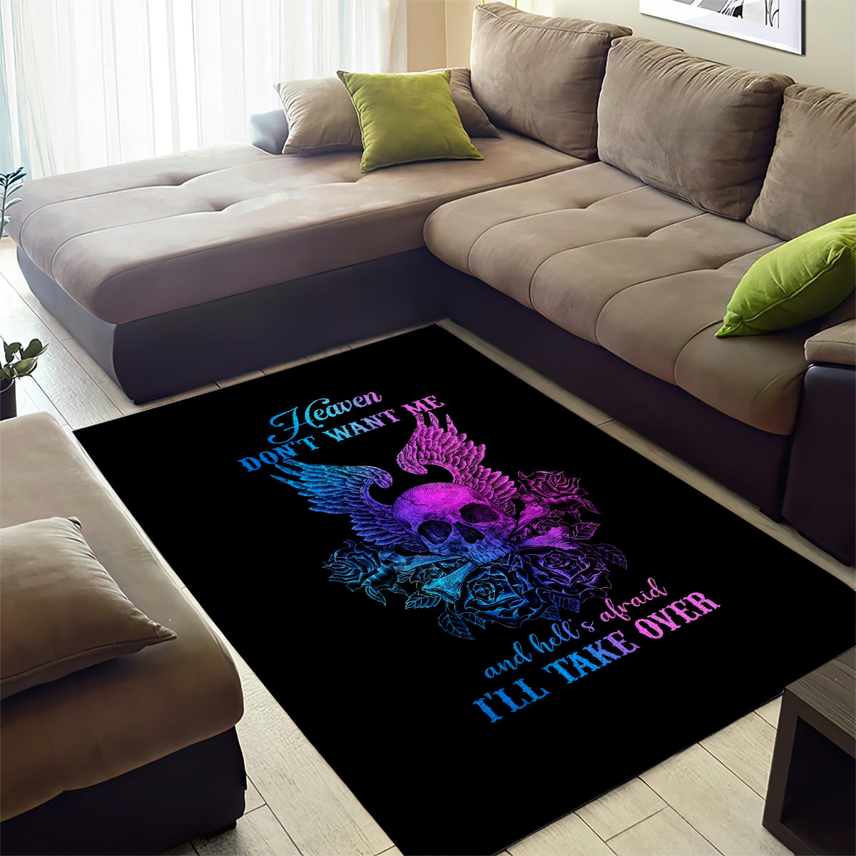 Wings Skull Area Rug Heaven Don't Want Me Hell Afraid I Take Over - Wonder Print Shop