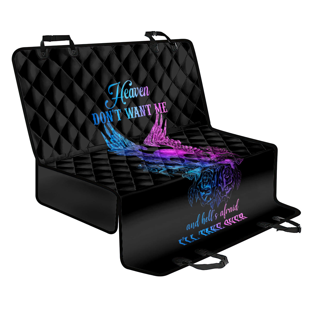 Wings Skull Back Car Seat Cover Heaven Don't Want Me Hell Afraid I Take Over - Wonder Print Shop