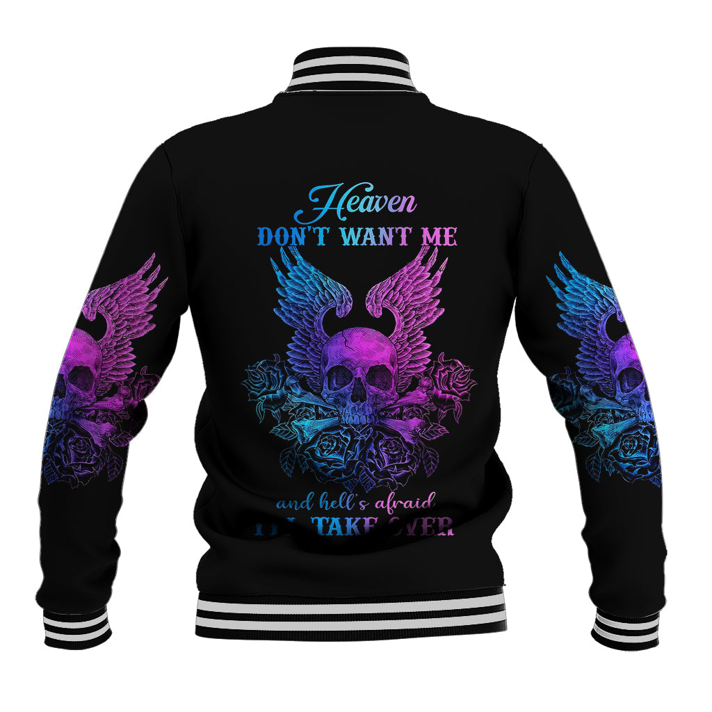 Wings Skull Baseball Jacket Heaven Don't Want Me Hell Afraid I Take Over - Wonder Print Shop
