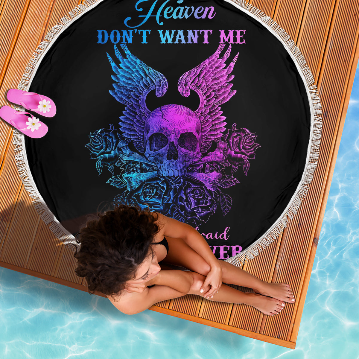 Wings Skull Beach Blanket Heaven Don't Want Me Hell Afraid I Take Over - Wonder Print Shop
