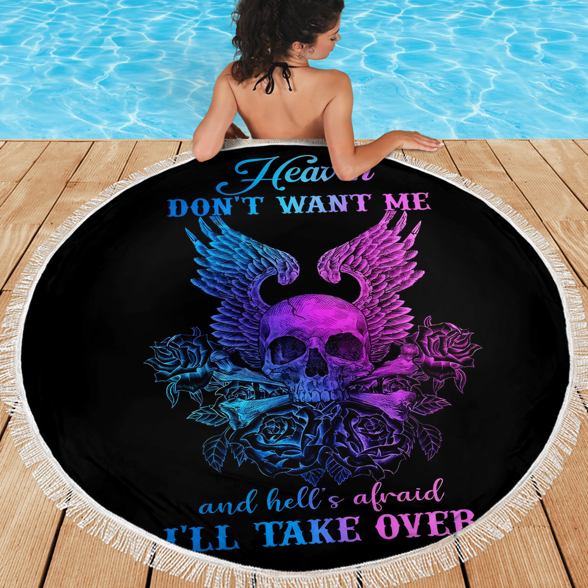 Wings Skull Beach Blanket Heaven Don't Want Me Hell Afraid I Take Over - Wonder Print Shop