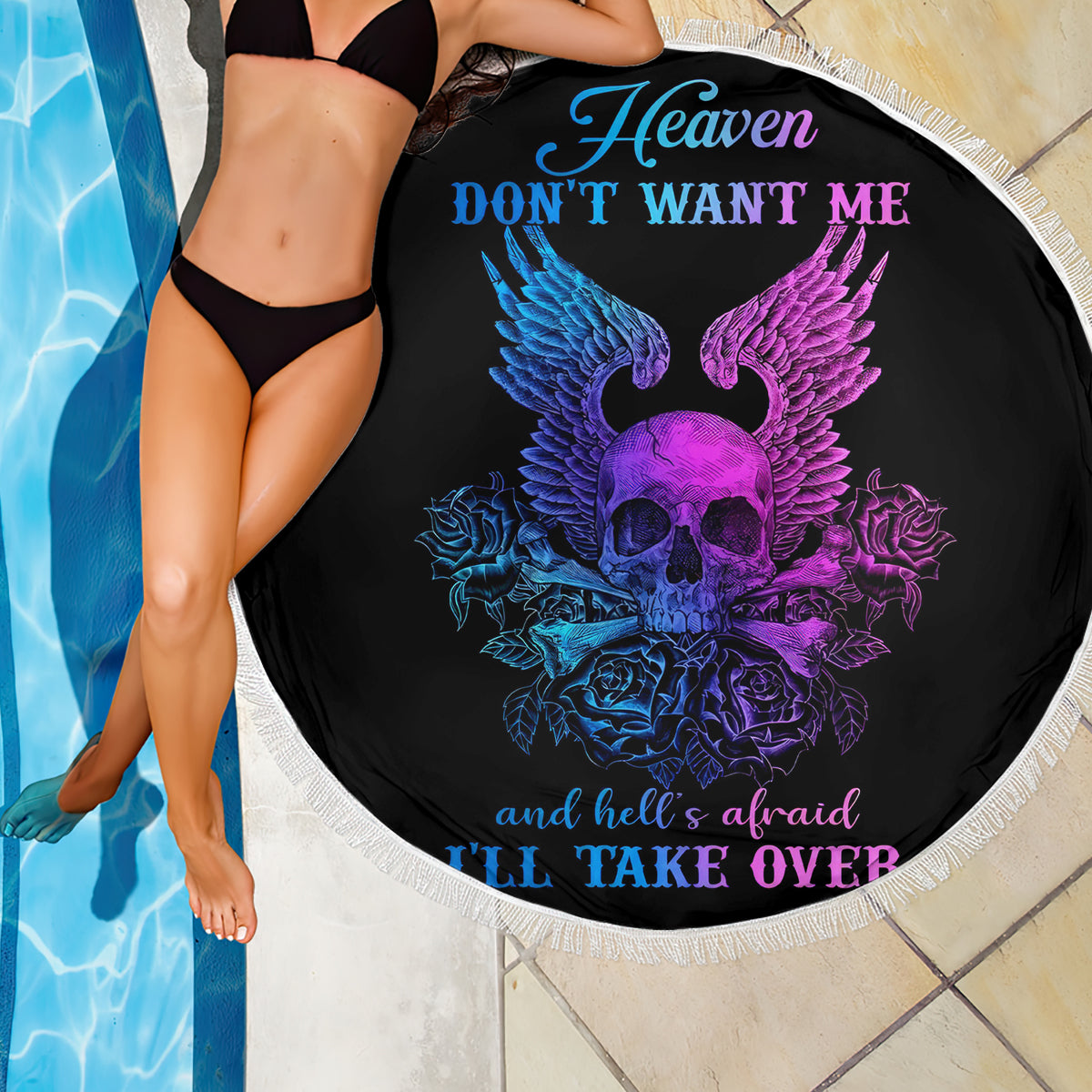 Wings Skull Beach Blanket Heaven Don't Want Me Hell Afraid I Take Over - Wonder Print Shop