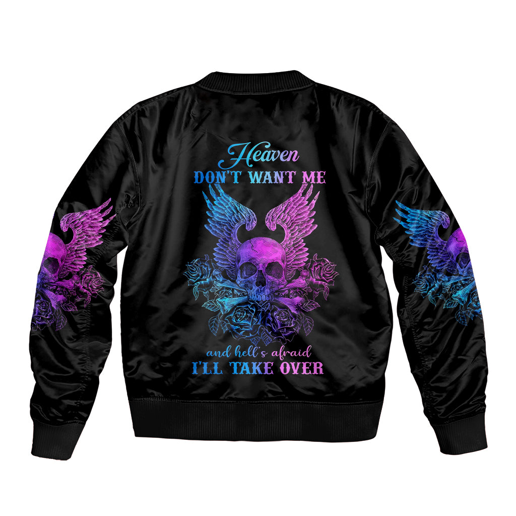 Wings Skull Bomber Jacket Heaven Don't Want Me Hell Afraid I Take Over - Wonder Print Shop