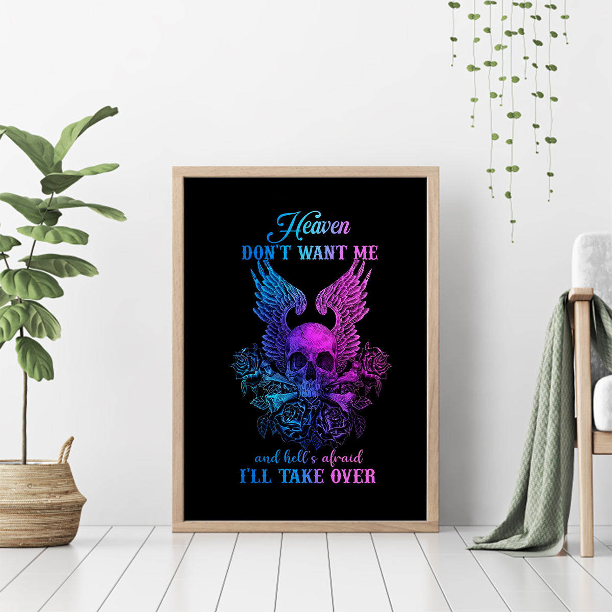 Wings Skull Canvas Wall Art Heaven Don't Want Me Hell Afraid I Take Over - Wonder Print Shop
