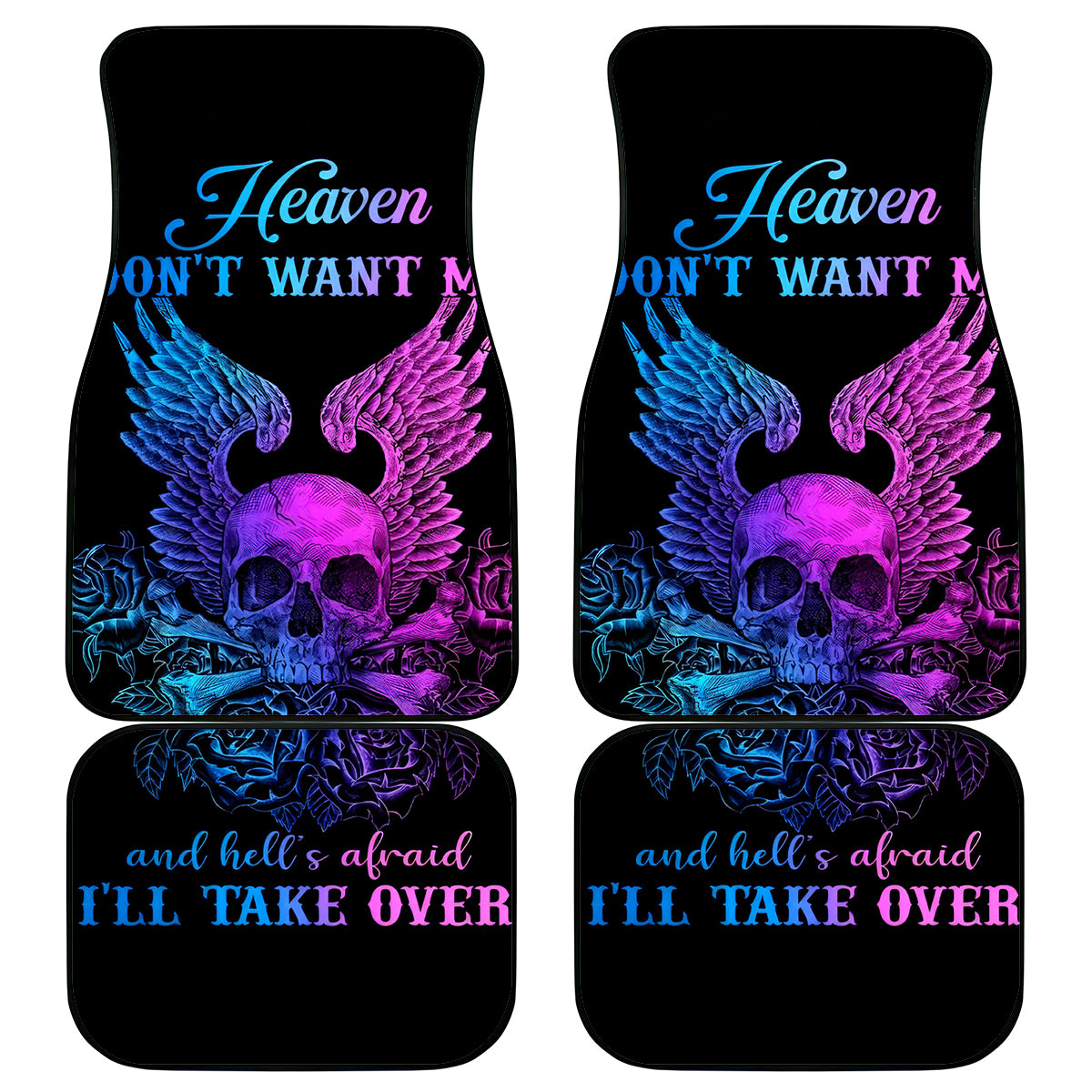 Wings Skull Car Mats Heaven Don't Want Me Hell Afraid I Take Over - Wonder Print Shop